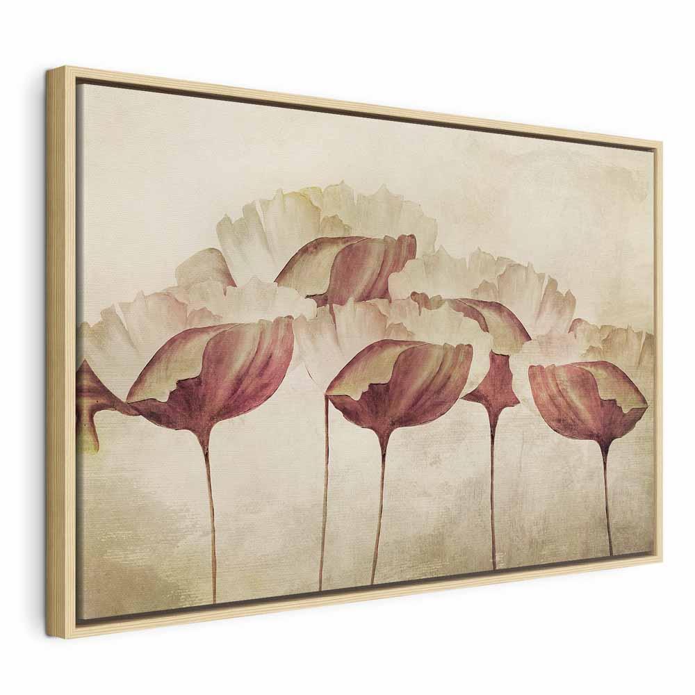 Lærredsbillede Blomster i Beige 1 del bredformat - 60 x 40 cm - I en naturlig træramme