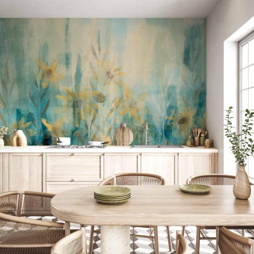 Fototapet A touch of summer med blomstermotiv i blå nuancer
