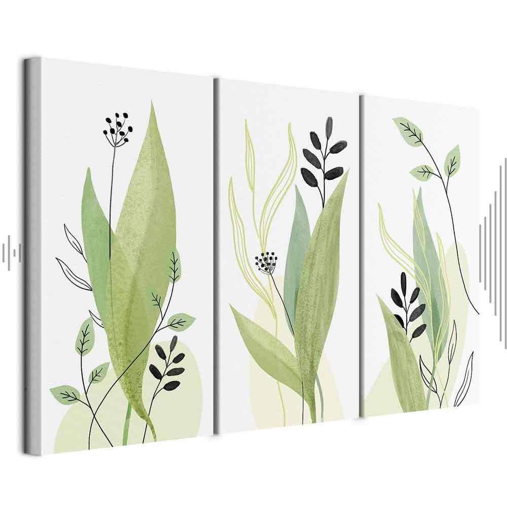 Lærredsbillede Green Day i 3 dele med bladmotiv - 120 x 80 cm - Akustisk