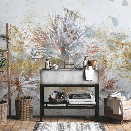 Fototapet Grey palms med abstrakt palmemotiv