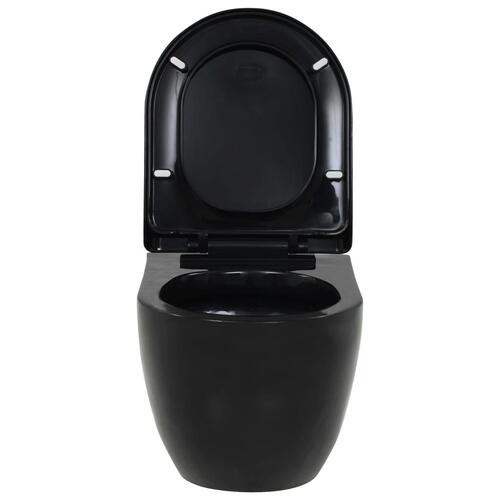 Væghængt toilet med skjult cisterne keramik sort