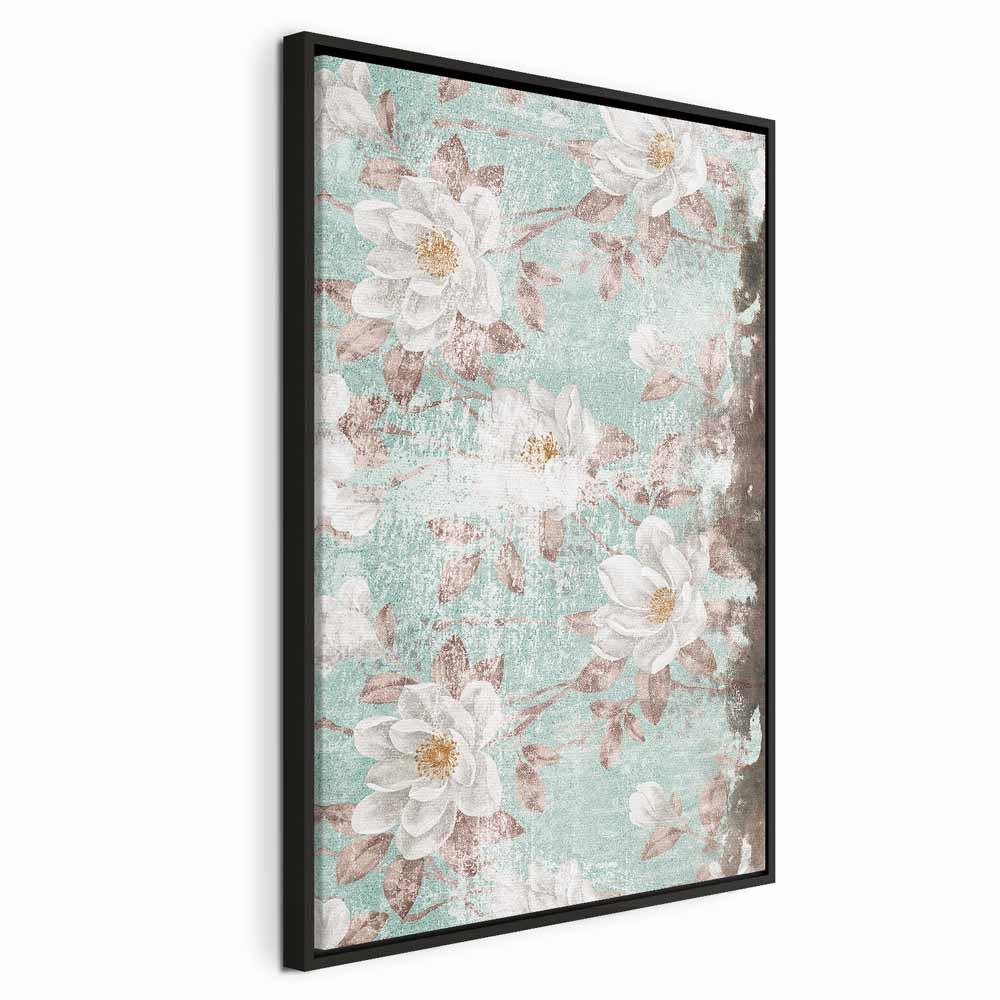 Lærredsbillede Roman Flowers lodret - blomster vægdekoration - 80 x 120 cm - I en sort træramme