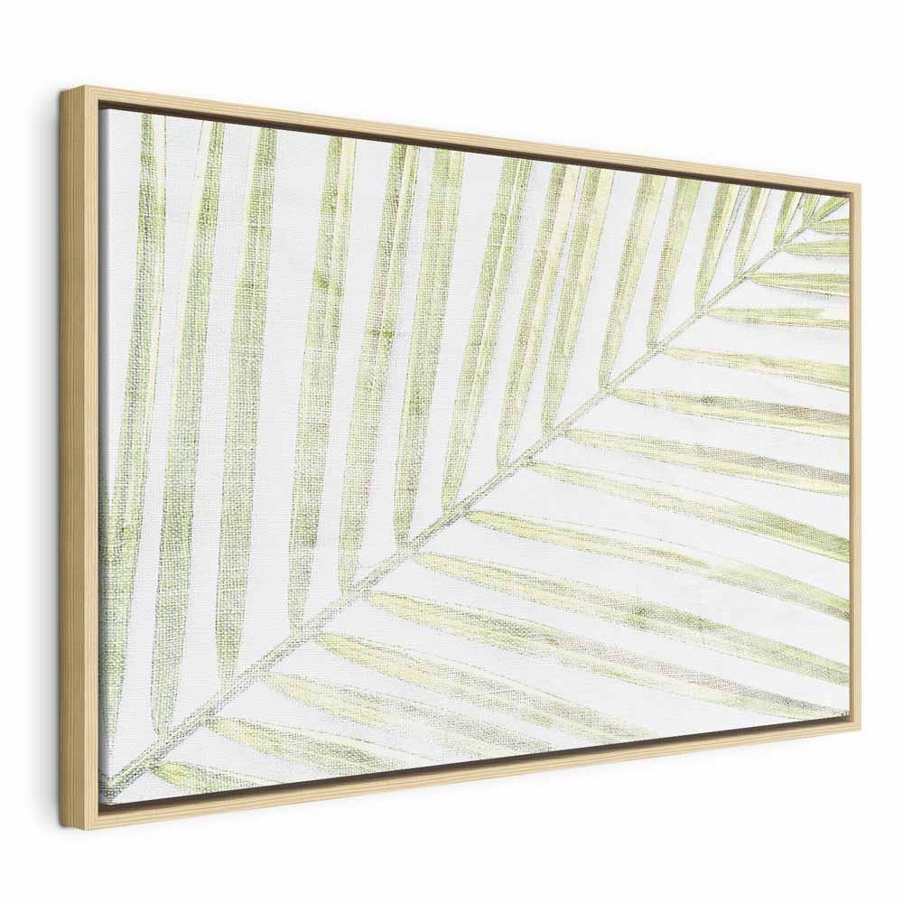 Lærredsbillede Palm Leaf Bred - 60 x 40 cm - I en naturlig træramme