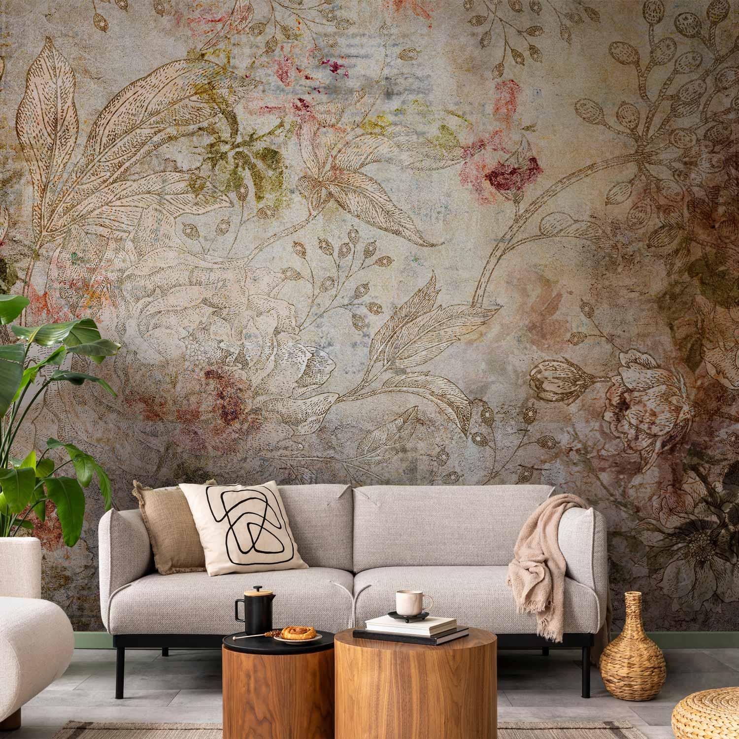 Fototapet Gammelt Postkort med Blomster - 350 x 256 cm - Standard