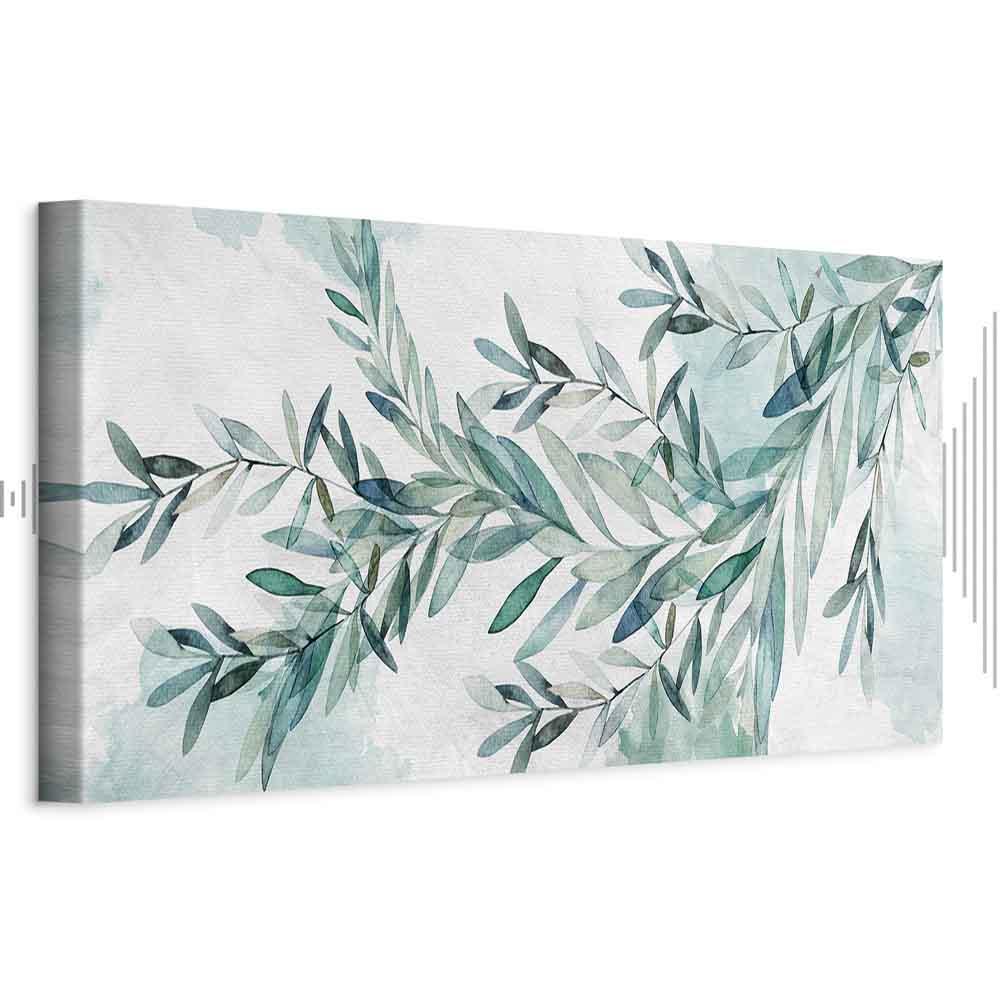 Billede på lærred Mintgrøn Ro med blade - 120 x 40 cm - Akustisk