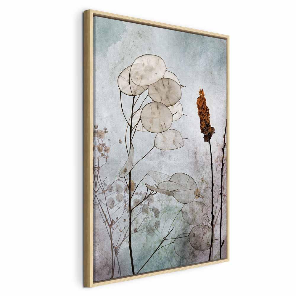 Lærredsbillede Lunaria Fruits - 1 del vertikalt naturmotiv - 80 x 120 cm - I en naturlig træramme
