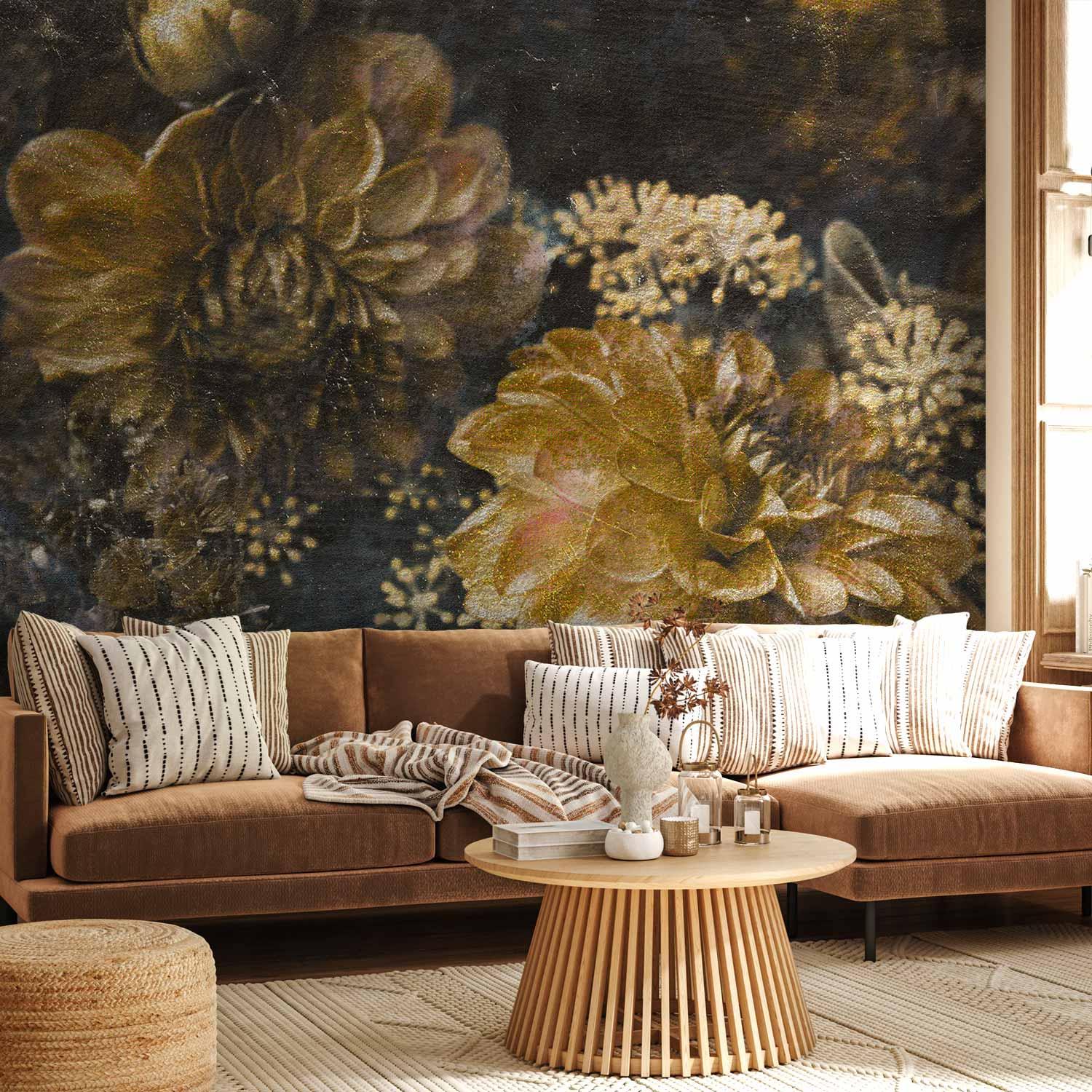 Fototapet med retro blomster - anden variant - 500 x 350 cm - Premium