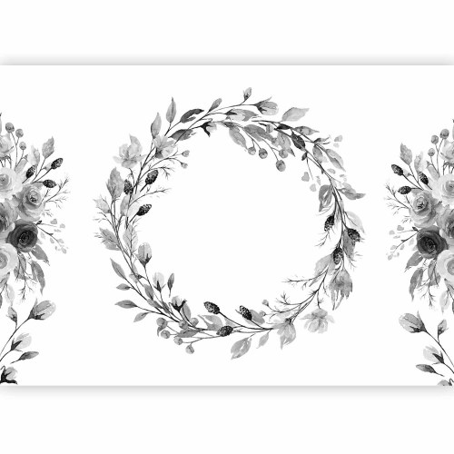 Fototapet Romantisk krans - gråt blomstermotiv