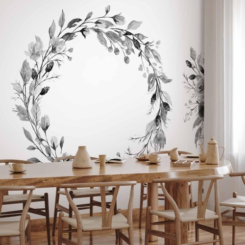 Fototapet Romantisk krans - gråt blomstermotiv