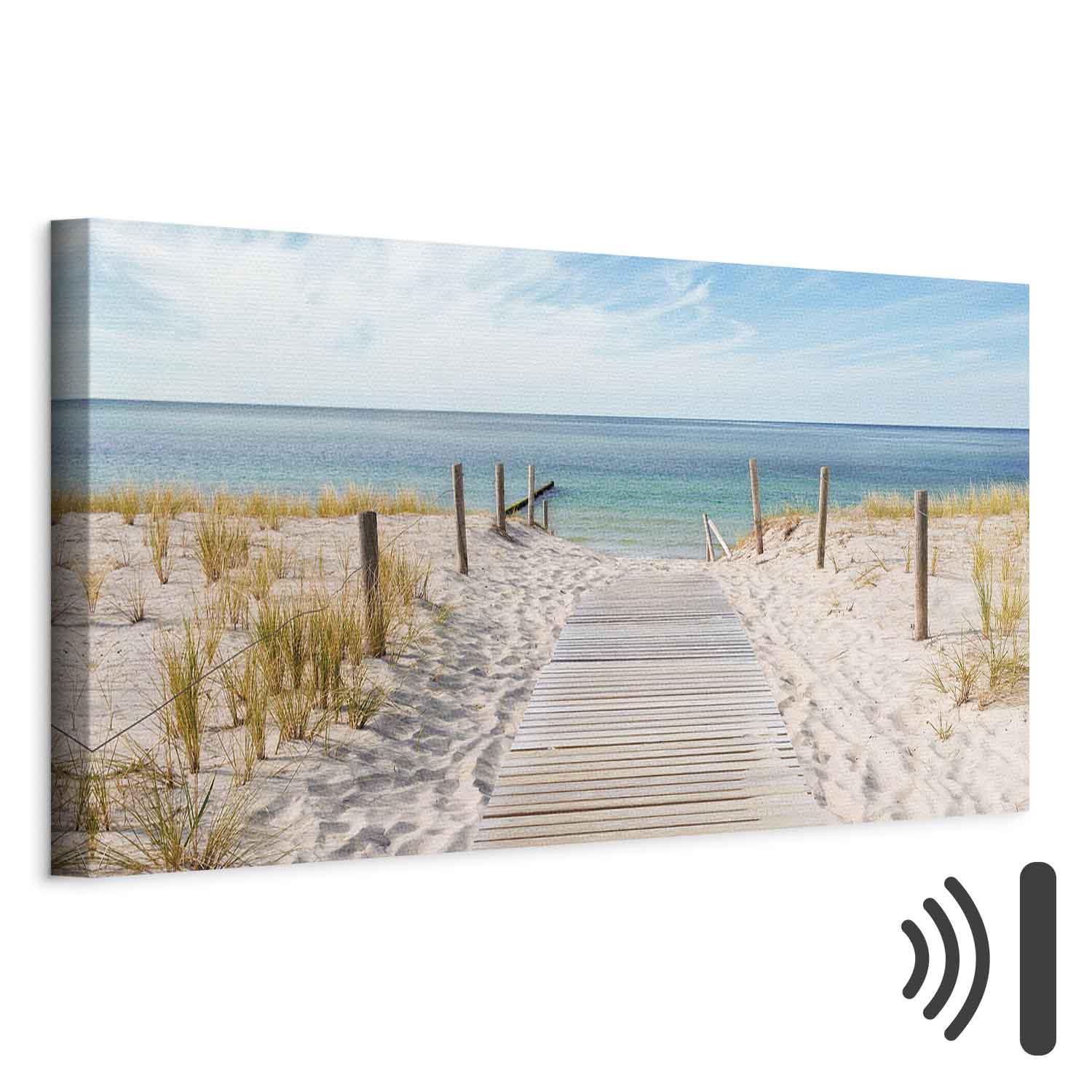 Lærredsbillede Havets Stilhed - strandlandskab - 120 x 40 cm - Akustisk