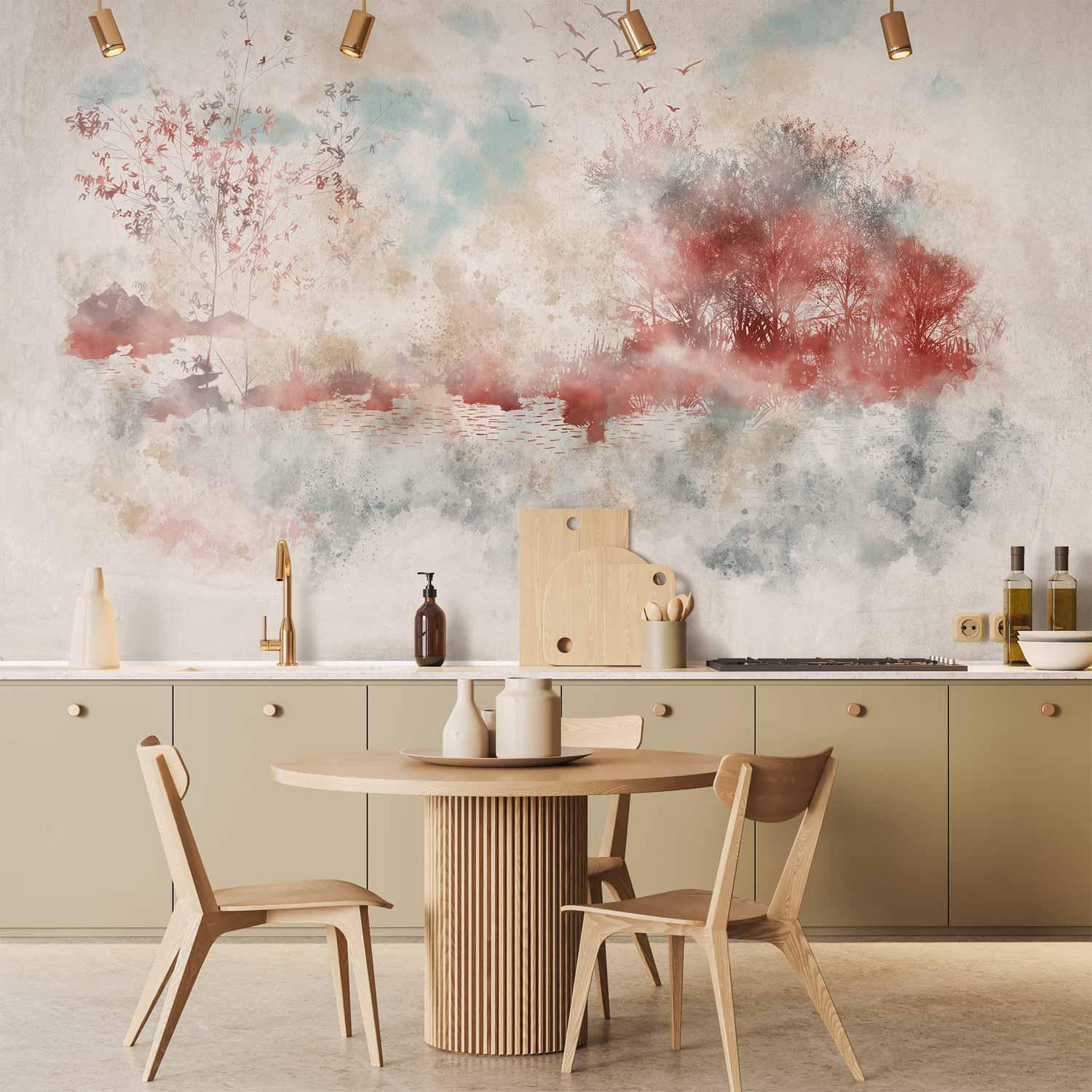 Fototapet Efterårssø - landskab med sø og træer - 400 x 280 cm - Vandtæt
