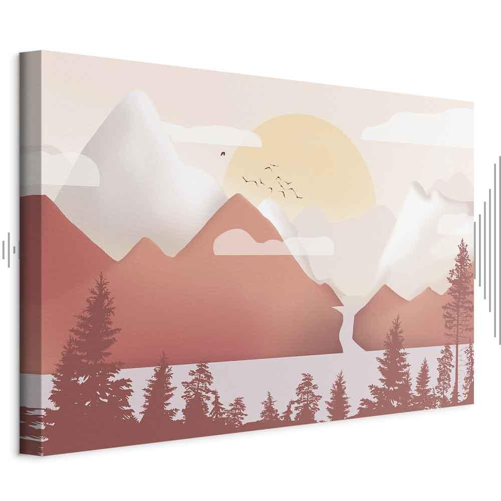 Billede på lærred - Landskab ved solnedgang, bredformat - 60 x 40 cm - Akustisk