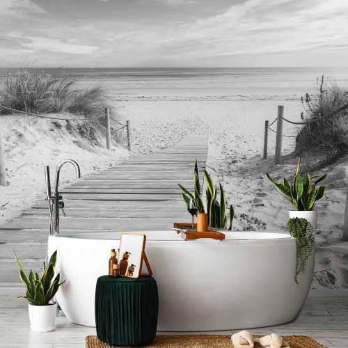 Fototapet Strand i sort-hvid