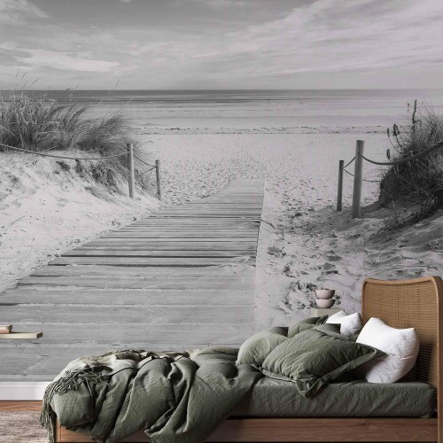Fototapet Strand i sort-hvid