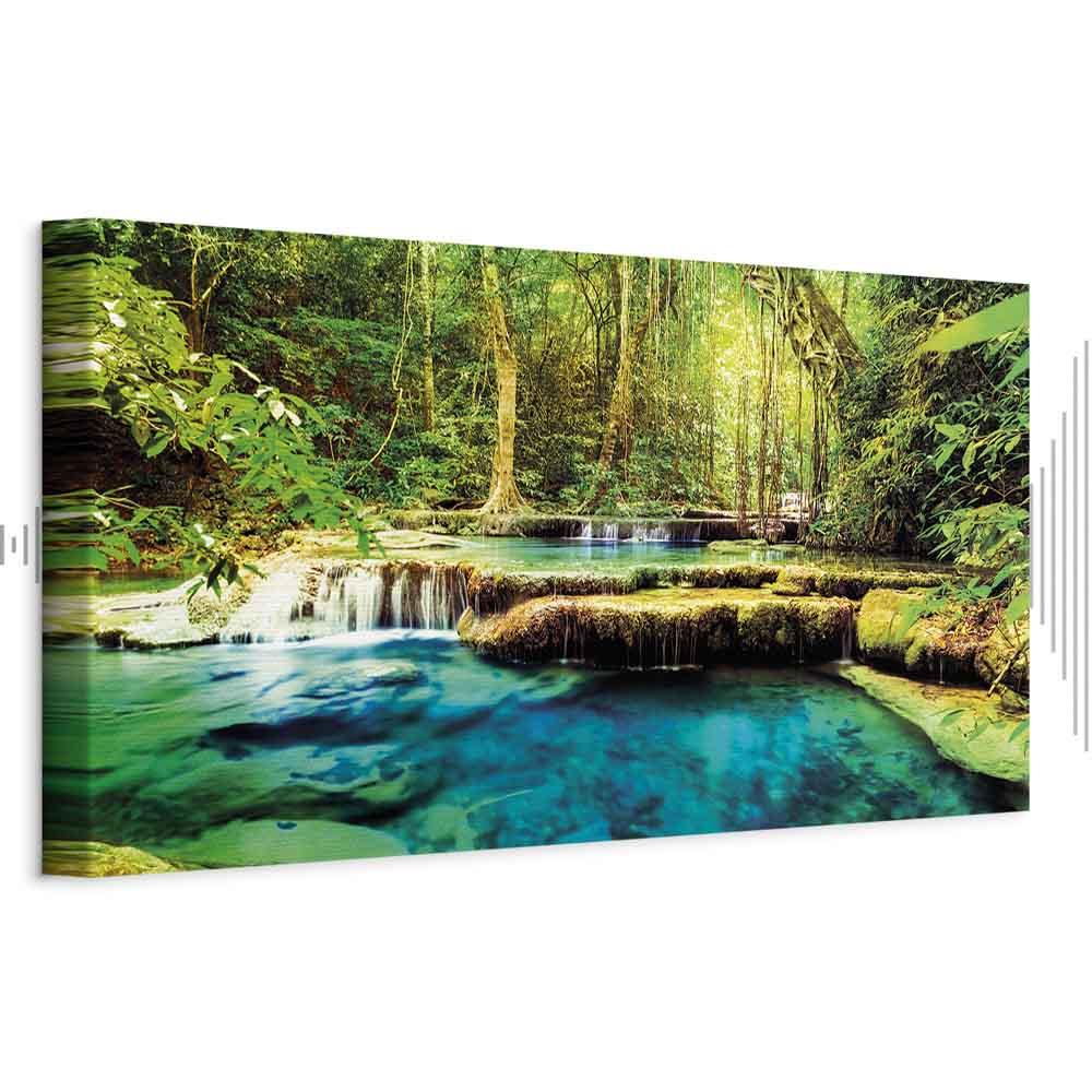 Lærredsbillede Naturens Juvel med vandfald - 135 x 45 cm - Akustisk