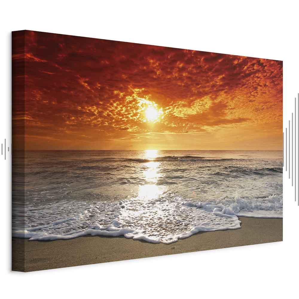Lærredsbillede Smuk Strand - havlandskab med solnedgang - 60 x 40 cm - Akustisk