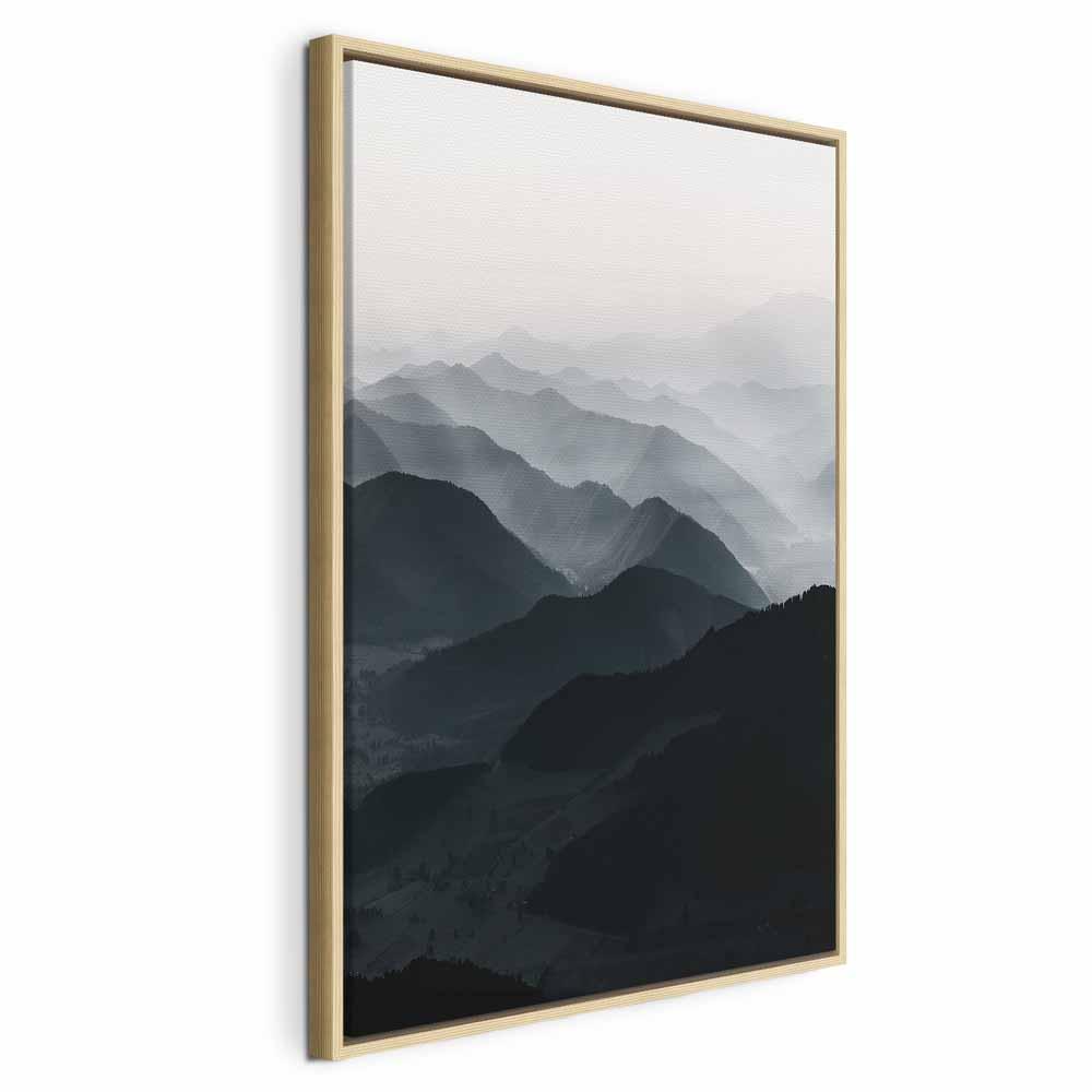 Lærredsbillede med bjerglandskab - Parallelle Bjergkamme lodret - 40 x 60 cm - I en naturlig træramme