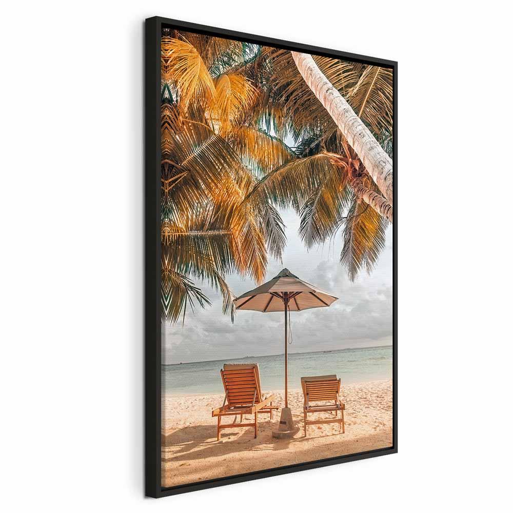 Lærredsbillede Palm Umbrella 1 del lodret - 40 x 60 cm - I en sort træramme