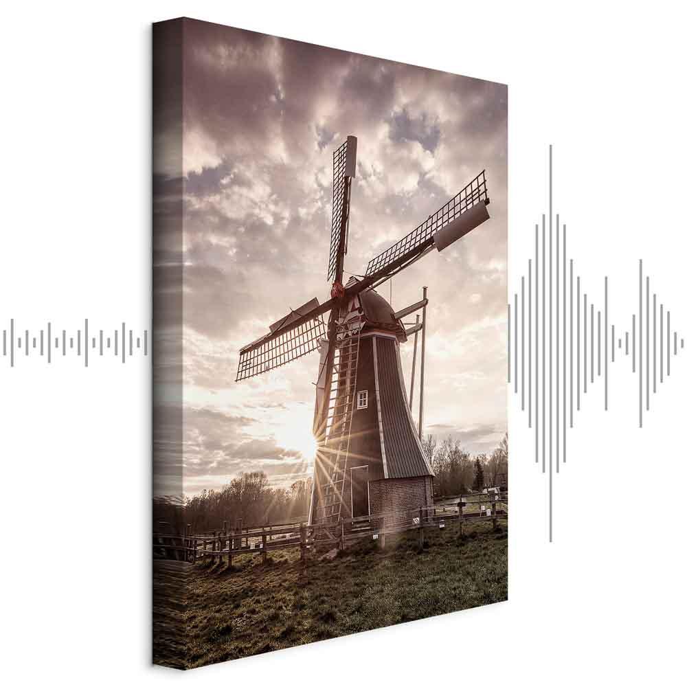 Lærredsbillede Vind af Minder lodret med vindmølle - 40 x 60 cm - Akustisk