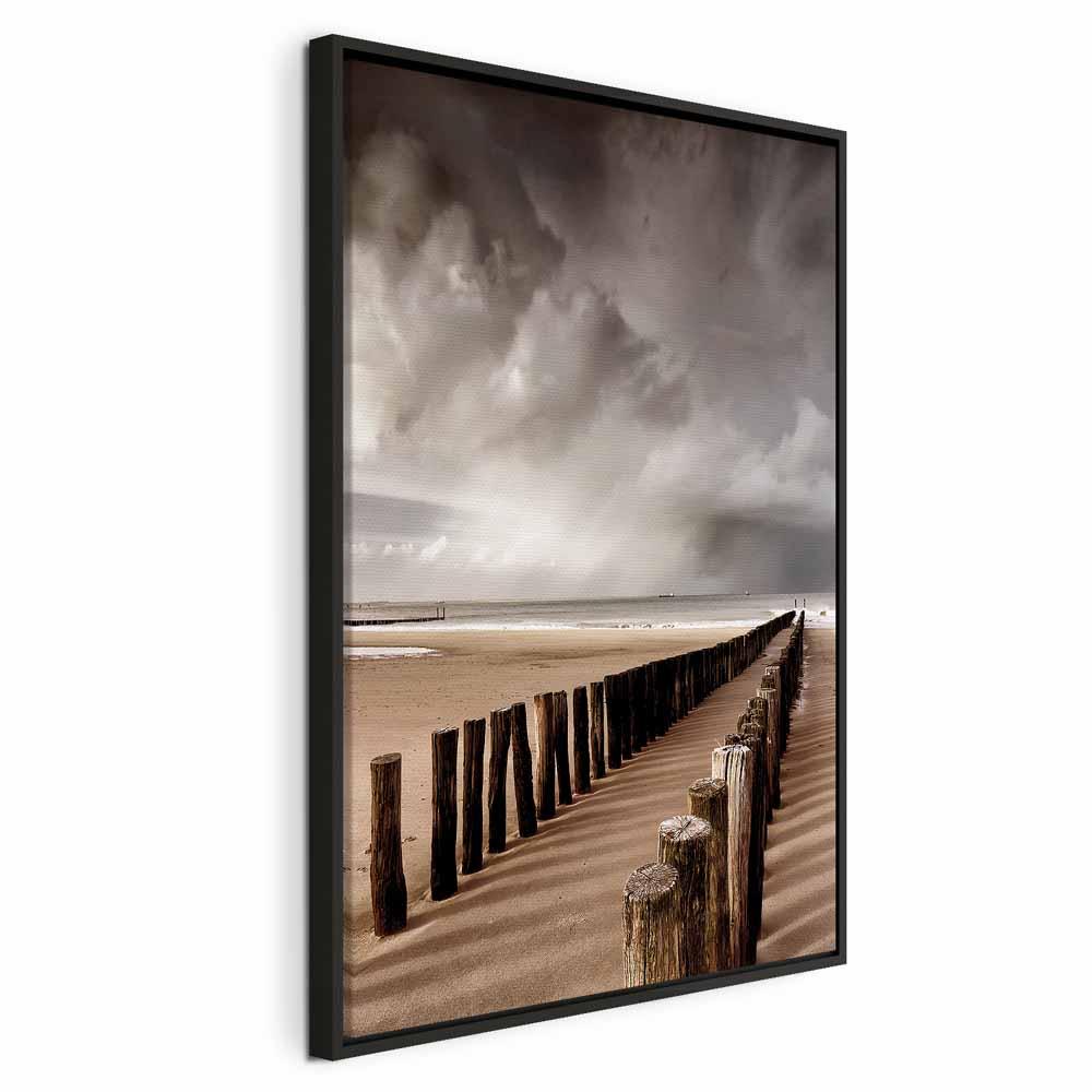 Lærredsbillede Udsigt til håb lodret - strandlandskab - 60 x 90 cm - I en sort træramme
