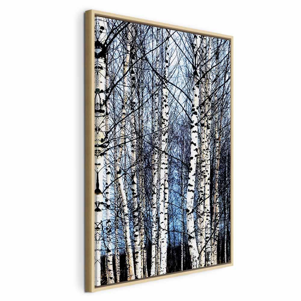 Lærredsbillede Frostklar januar lodret landskab - 40 x 60 cm - I en naturlig træramme