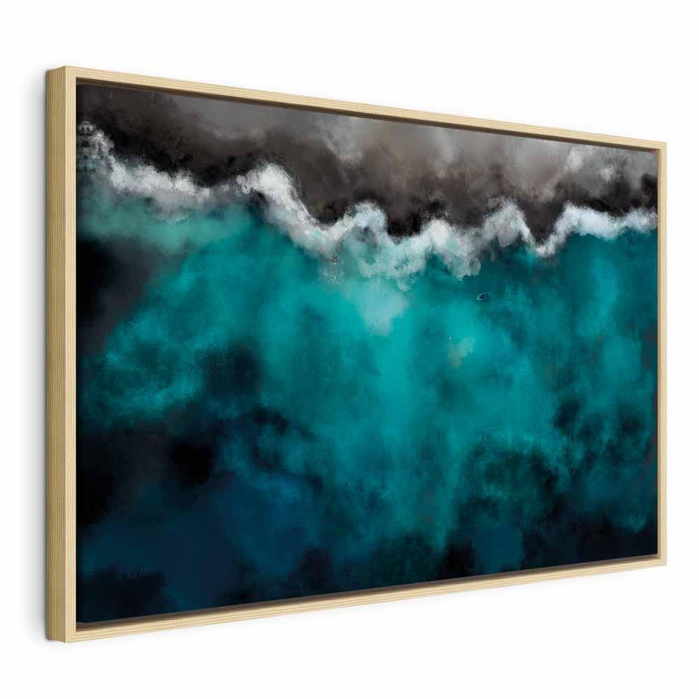 Lærredsbillede Blå Lagune Bredformat - 90 x 60 cm - I en naturlig træramme