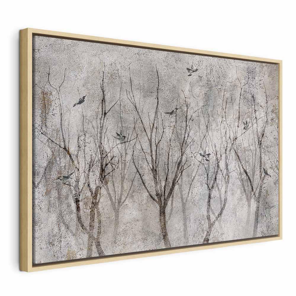 Lærredsbillede Sang i skoven bredformat - 60 x 40 cm - I en naturlig træramme
