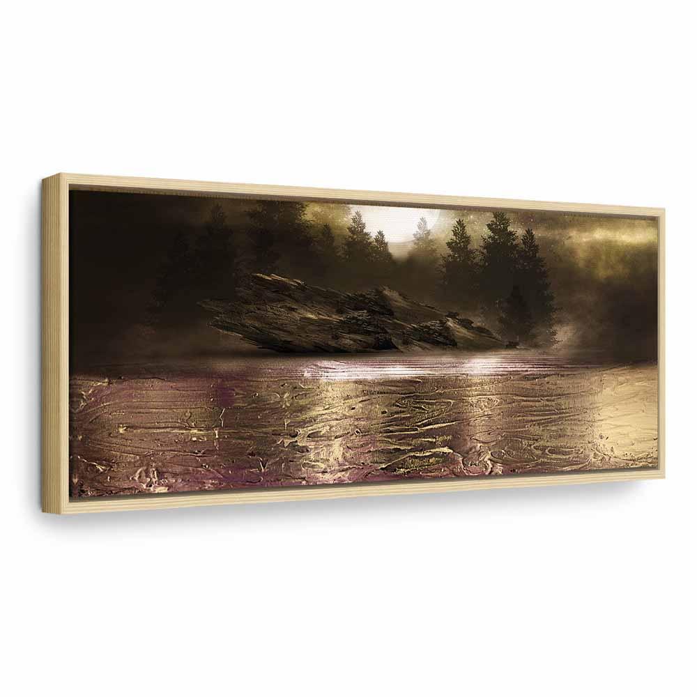 Abstrakt lærredsbillede Kontemplation 1-delt smalt - første variant - 90 x 30 cm - I en naturlig træramme