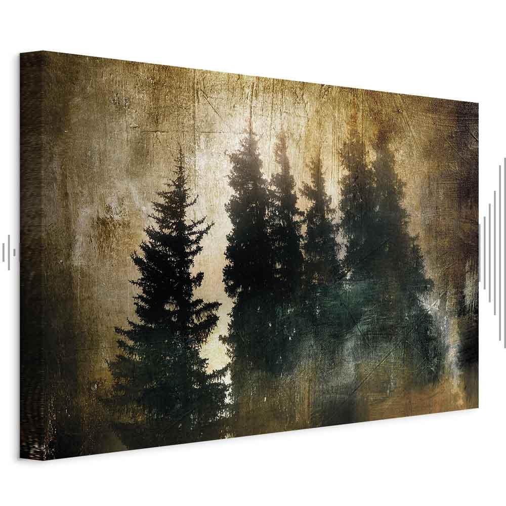 Lærredsbillede Statelige Grantræer - bredt skovmotiv - 120 x 80 cm - Akustisk