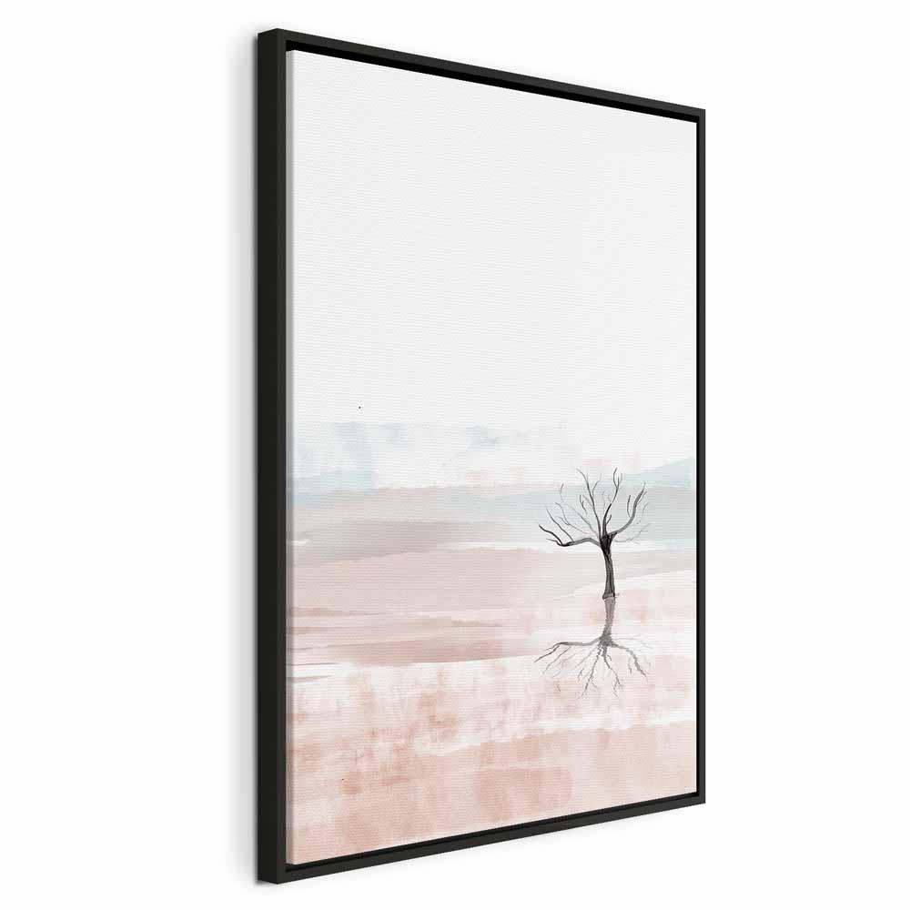 Landskabsbillede på lærred - Akvarellandskab lodret - 80 x 120 cm - I en sort træramme