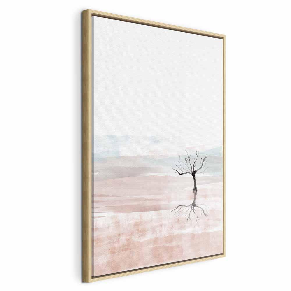 Landskabsbillede på lærred - Akvarellandskab lodret - 80 x 120 cm - I en naturlig træramme