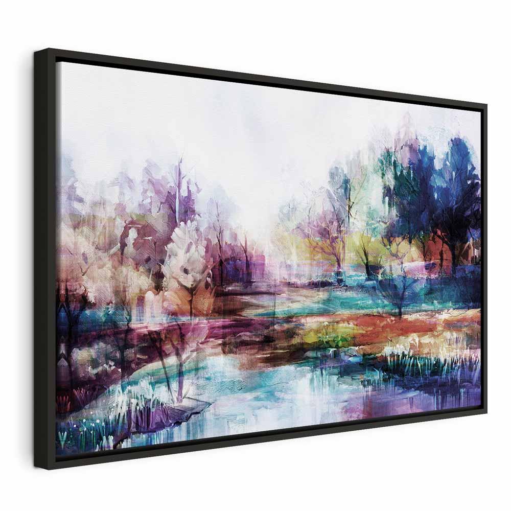 Lærredsbillede Verden i Farver 1-delt bredformat landskab - 120 x 80 cm - I en sort træramme