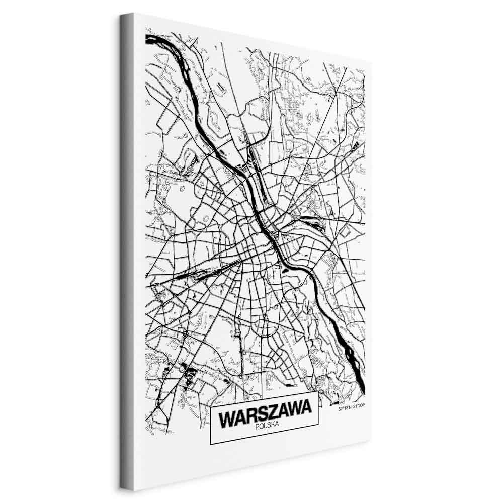 Lærredsbillede bykort Warszawa vertikal - 60 x 90 cm - Standard