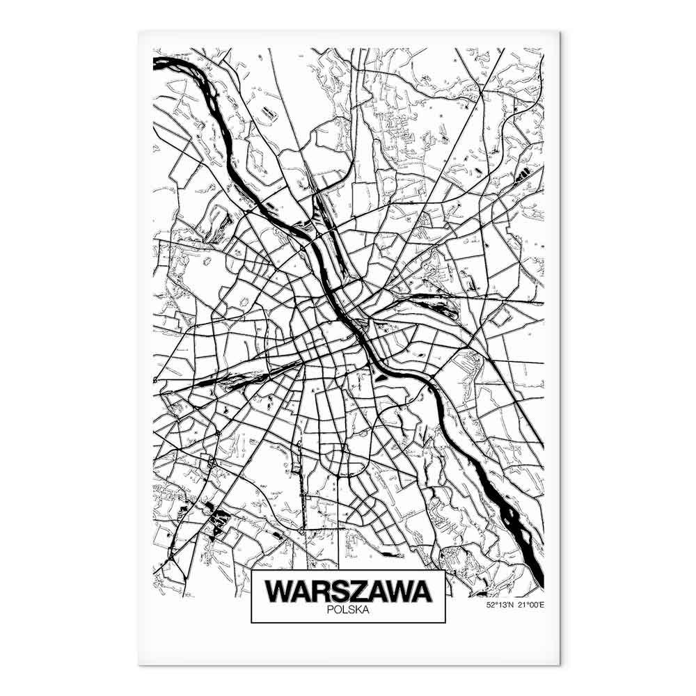 Lærredsbillede bykort Warszawa vertikal - 60 x 90 cm - Akustisk