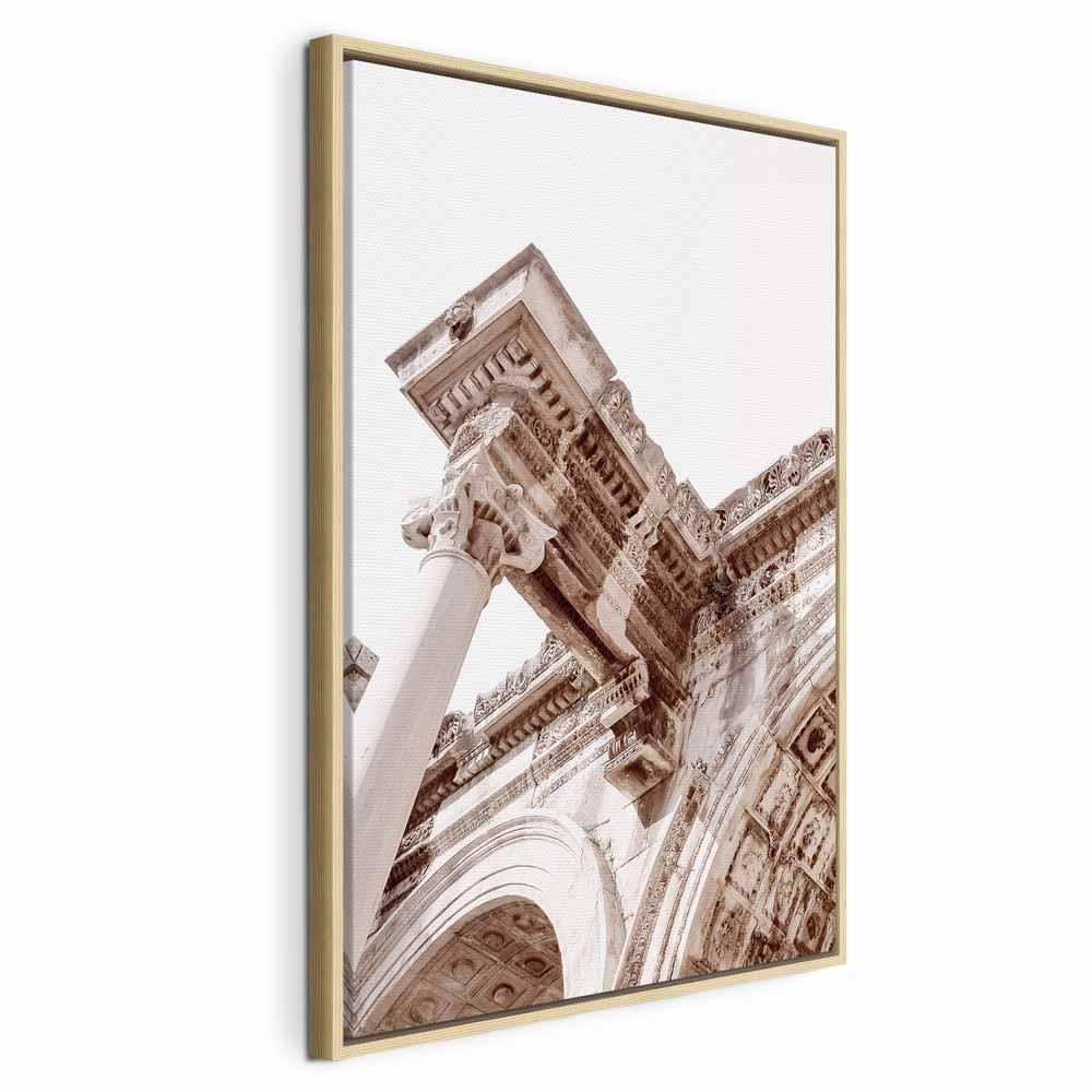 Lærredsbillede Tempel for Hadrian - vertikalt bymotiv - 40 x 60 cm - I en naturlig træramme