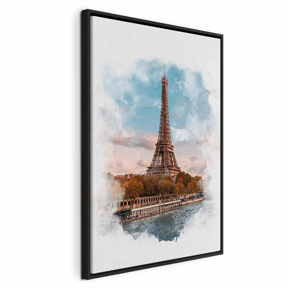 Lærredsbillede Paris View lodret - Eiffel-tårnet - 60 x 90 cm - I en sort træramme