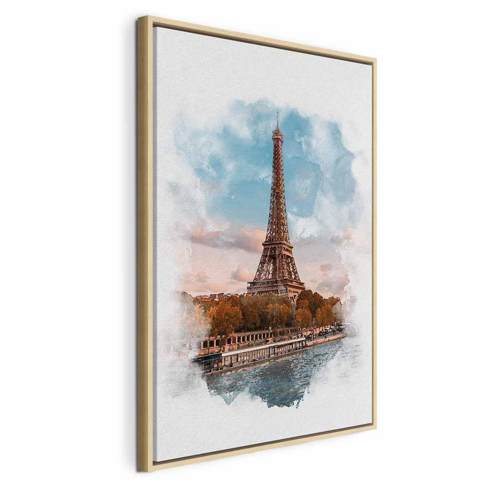 Lærredsbillede Paris View lodret - Eiffel-tårnet - 60 x 90 cm - I en naturlig træramme