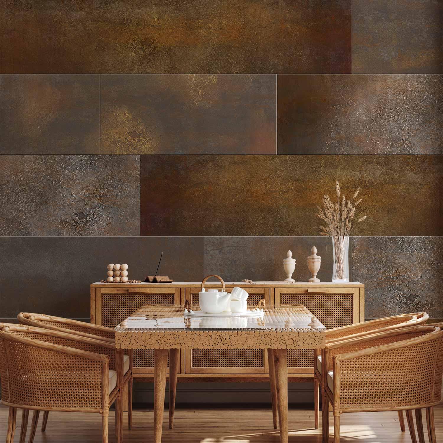 Fototapet Gylden Kaskade med metalstruktur - 150 x 105 cm - Vandtæt