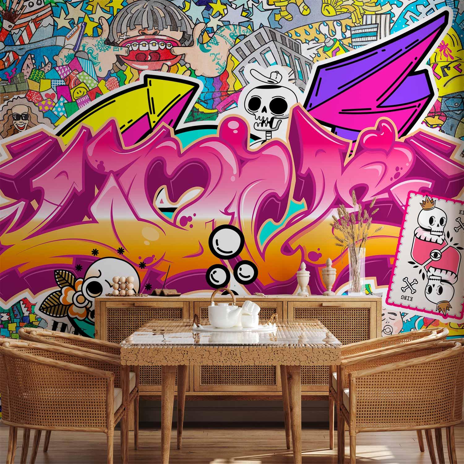 Fototapet med street art graffiti og abstrakt urban vægmaleri - 400 x 280 cm - Vandtæt
