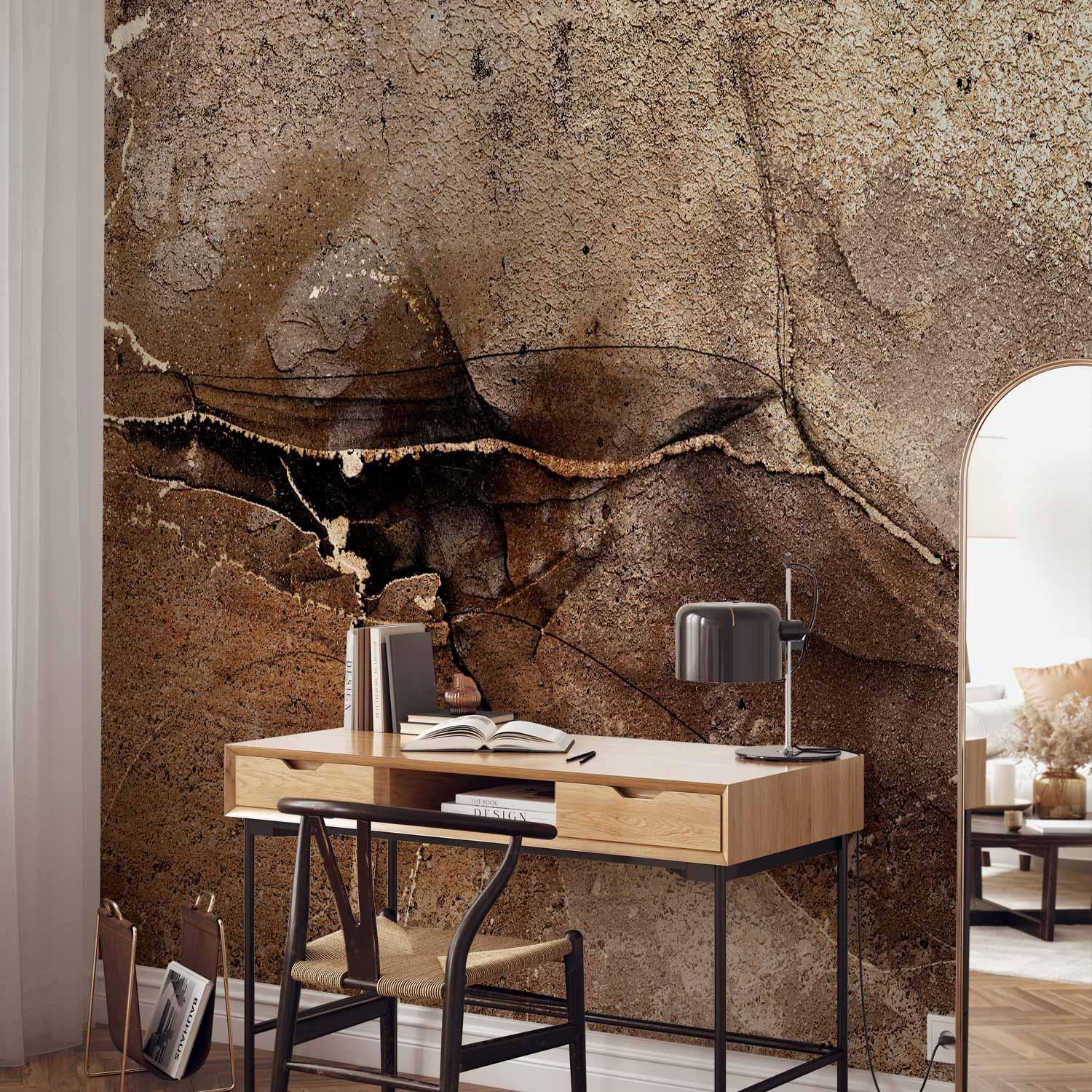 Fototapet med stenabstraktion i brun og beige - 300 x 210 cm - Premium