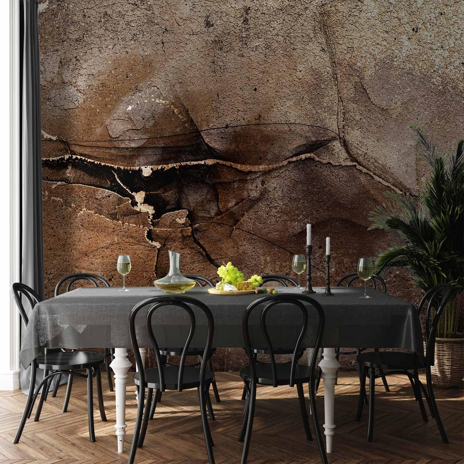 Fototapet med stenabstraktion i brun og beige - 400 x 280 cm - Vandtæt