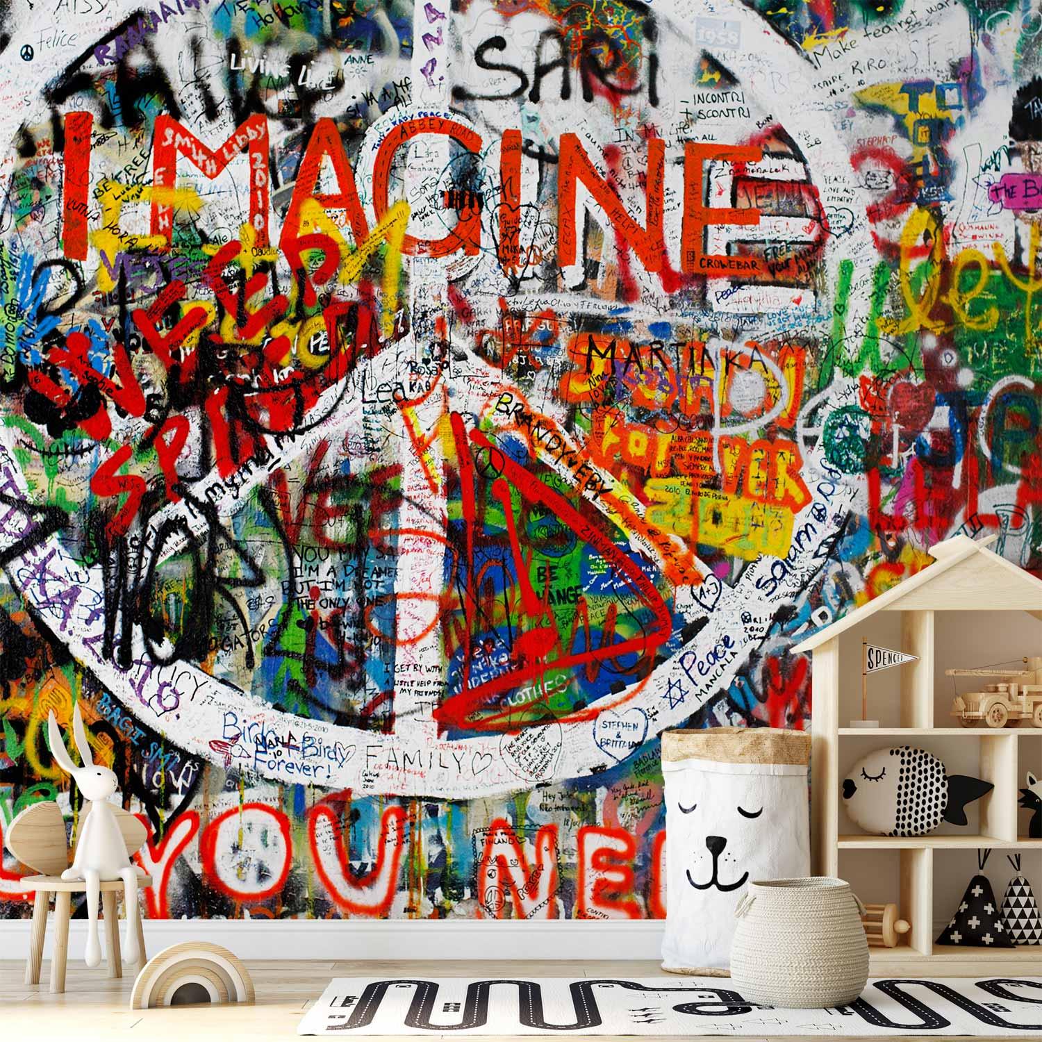 Fototapet Hippie Graffiti - gadekunst fototapet til væg - 350 x 256 cm - Premium