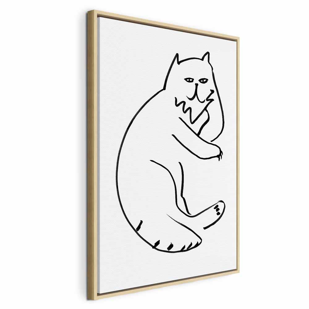 Lærredsbillede Afslappet Kat 1-delt Vertikalt - 40 x 60 cm - I en naturlig træramme