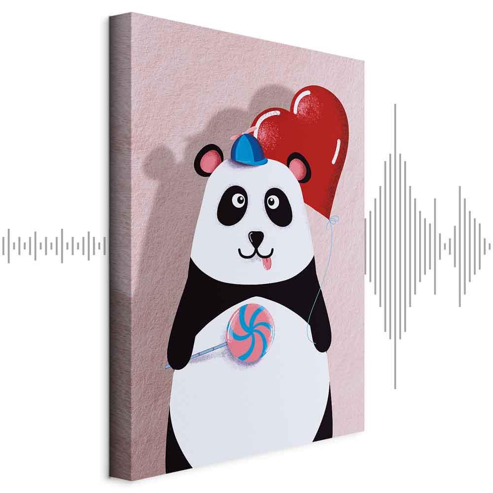 Lærredsbillede Panda med ballon 1-delt lodret til børneværelse - 20 x 30 cm - Akustisk