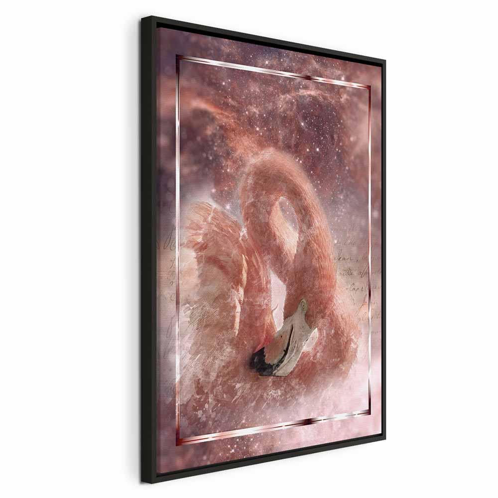 Billede på lærred Space Flamingo 1 del lodret - 60 x 90 cm - I en sort træramme