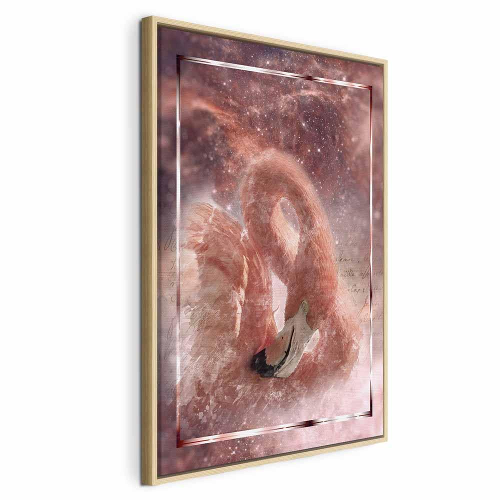 Billede på lærred Space Flamingo 1 del lodret - 60 x 90 cm - I en naturlig træramme