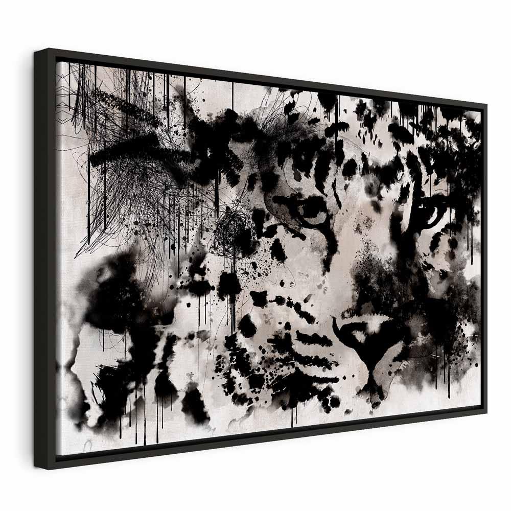 Lærredsbillede Kattens blik 1-delt bred - 60 x 40 cm - I en sort træramme