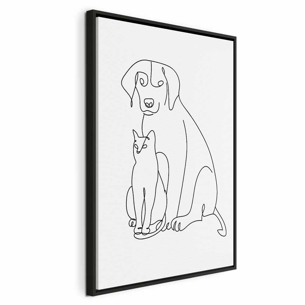 Lærredsbillede Best Friends vertikalt med hund og kat - 40 x 60 cm - I en sort træramme