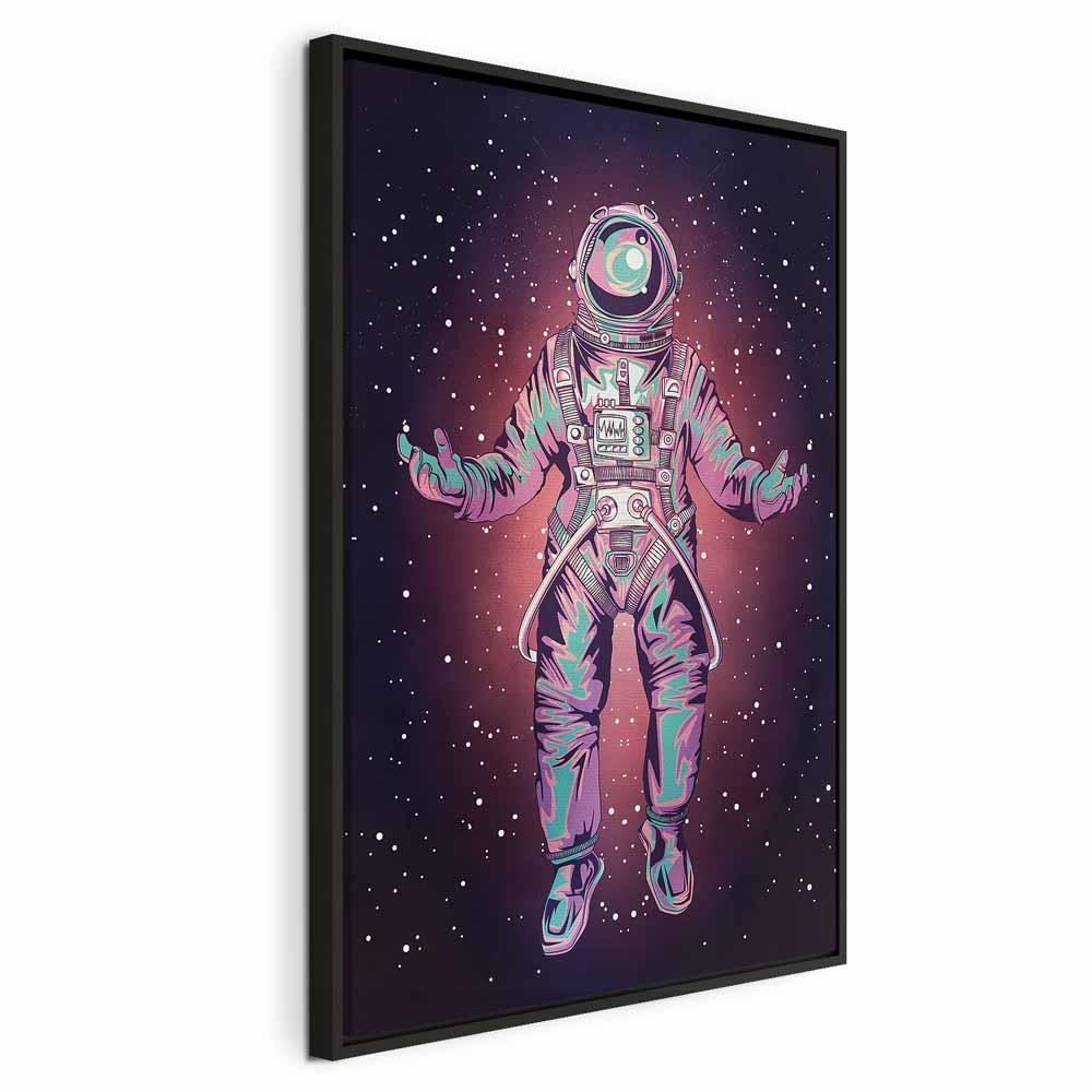Lærredsbillede Ensom Rejsende lodret - astronaut og stjernehimmel - 40 x 60 cm - I en sort træramme