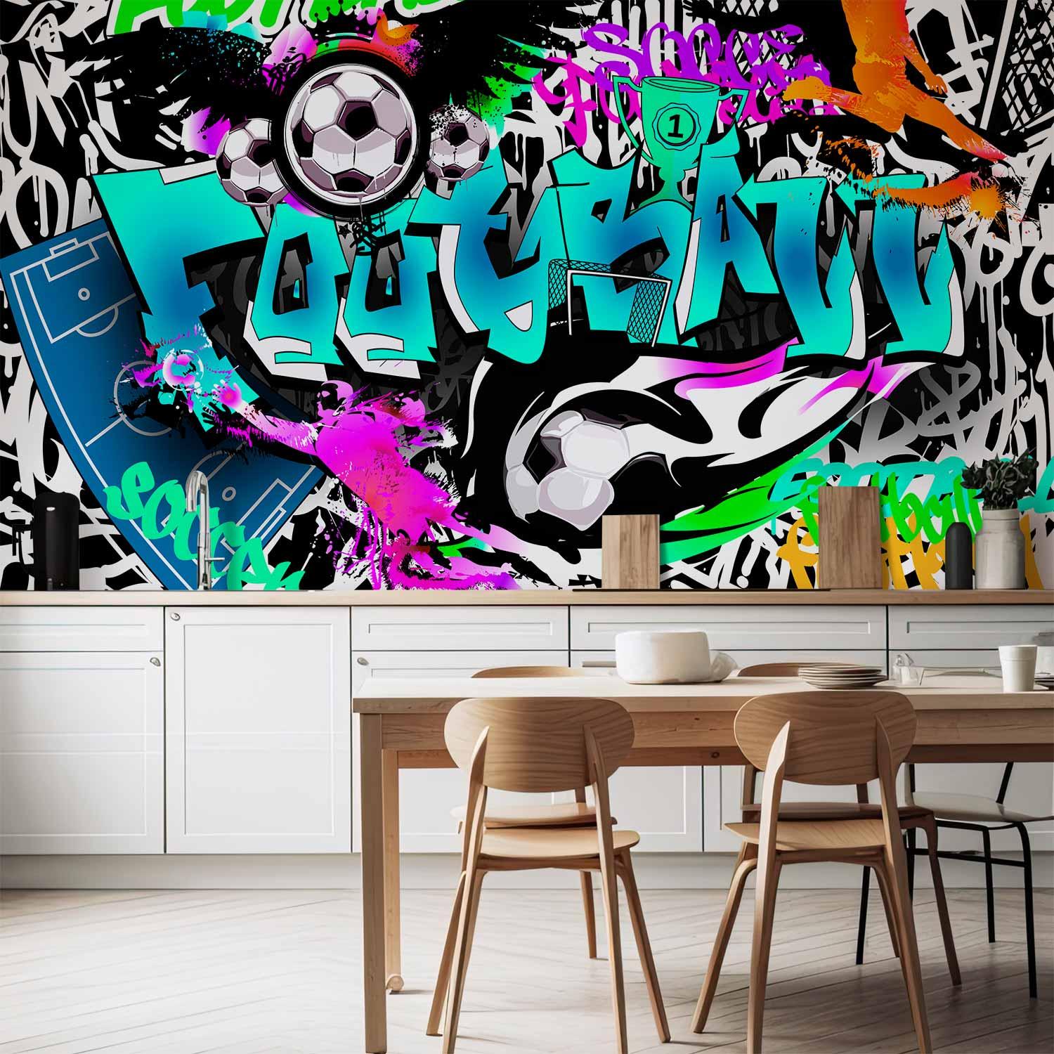 Fototapet Sports Graffiti med fodboldmotiv - 100 x 70 cm - Vandtæt